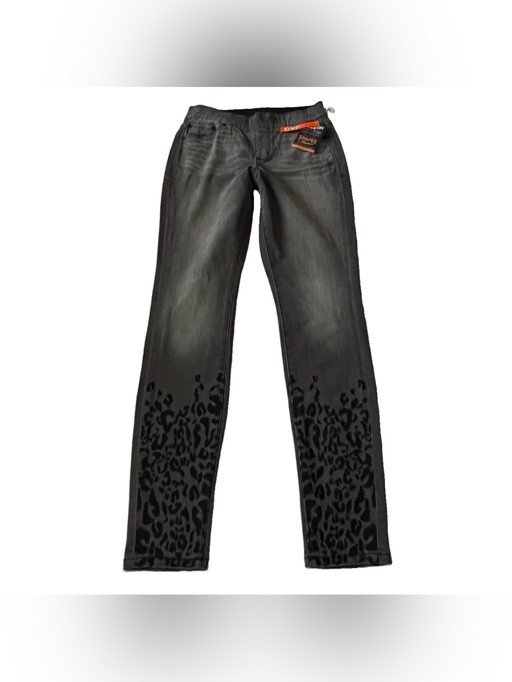 Jag Jeans High Rise Skinny Pull On Faded Black/Charcoal Leopard Embroidery 4/27